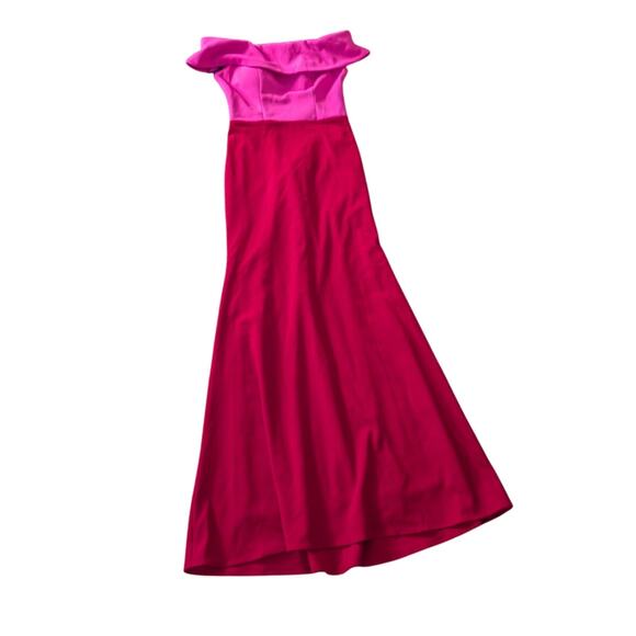 Betsy & Adam Pink/Red Off the Shoulder Long Formal Gown Dress, size 6 - Picture 2 of 11